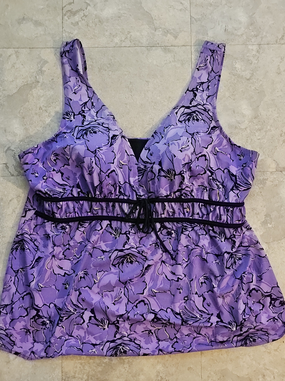 Purple Floral V-Neck Tank with Black Trim - Contour - 26W